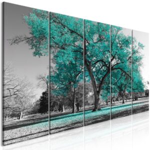 Schilderij - Autumn in the Park (5 Parts) Narrow Turquoise