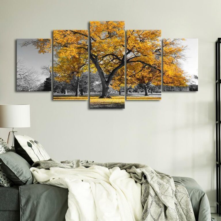 Schilderij - Autumn in the Park (5 Parts) Wide Gold
