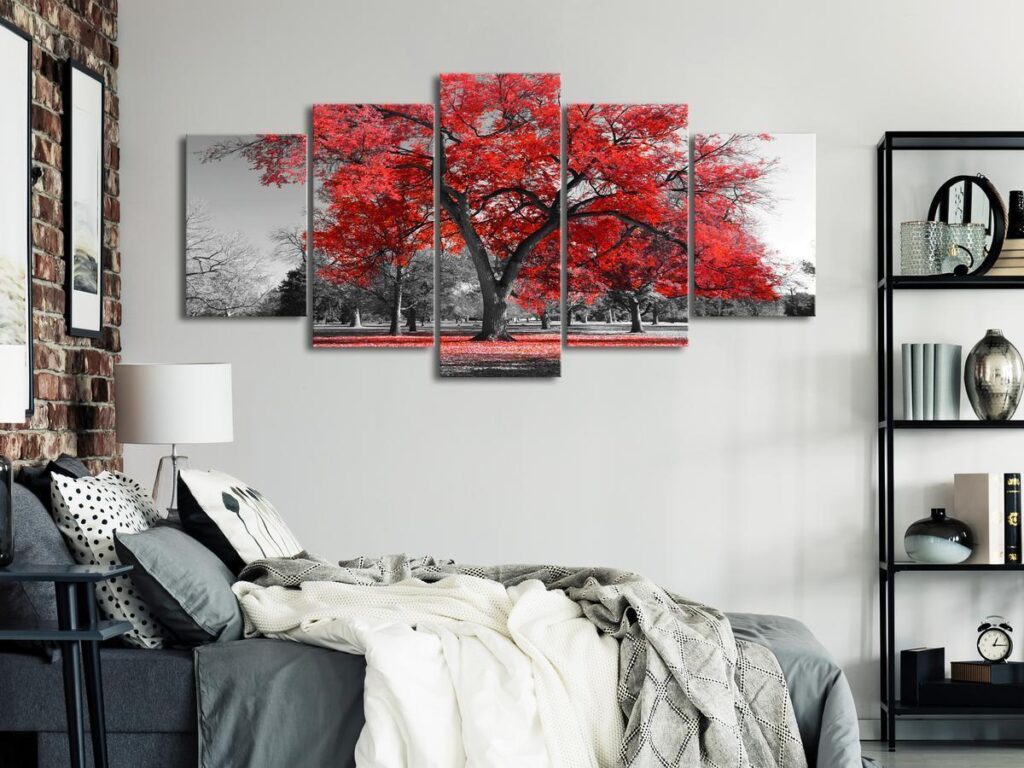 Schilderij - Autumn in the Park (5 Parts) Wide Red - Afbeelding 2