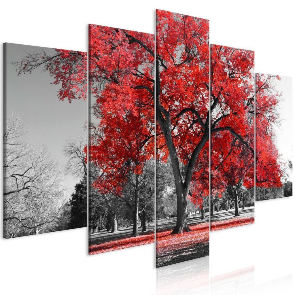 Schilderij - Autumn in the Park (5 Parts) Wide Red