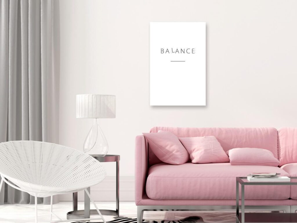 Schilderij - Balance of Words (1-part) - Black English Text on White