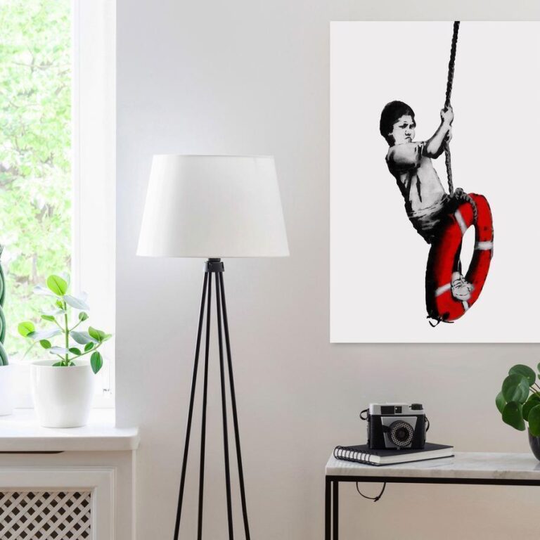 Schilderij - Banksy: Boy on Rope (1 Part) Vertical