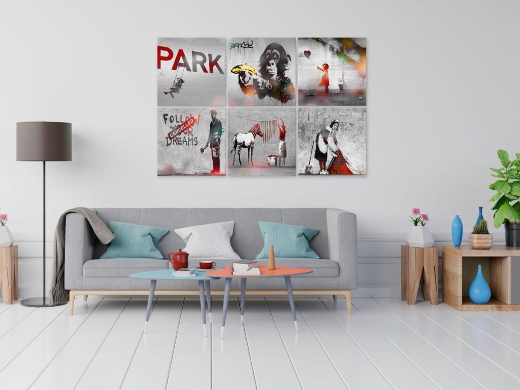 Schilderij - Banksy Collage (6 Parts)