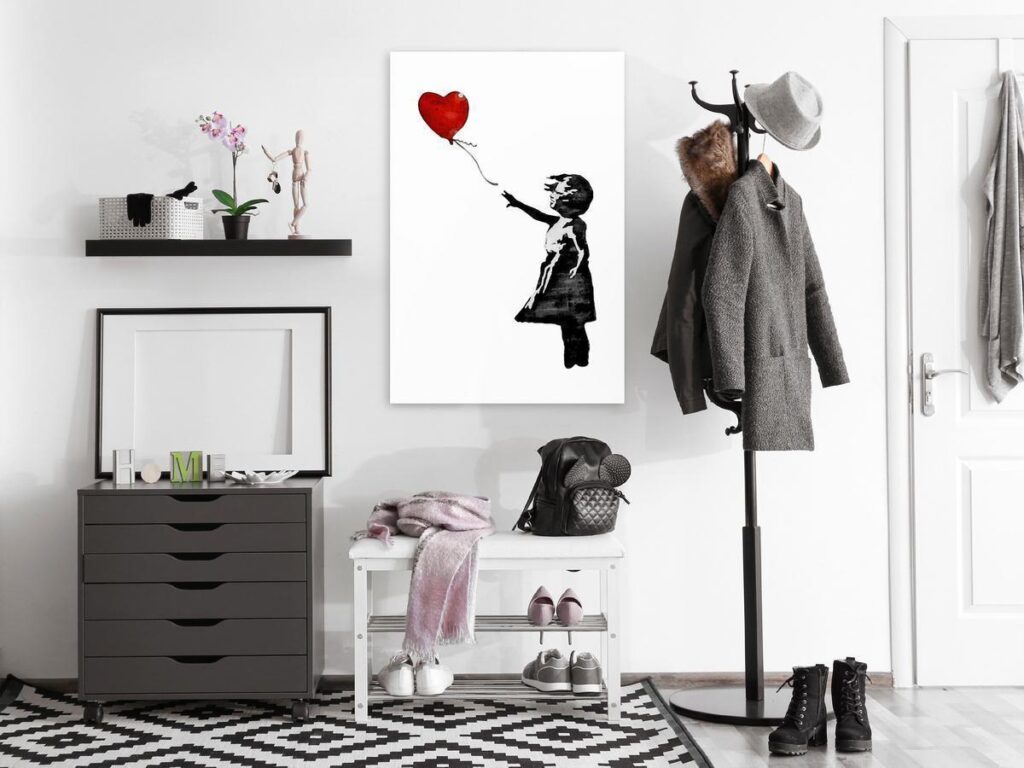 Schilderij - Banksy: Girl with Balloon (1 Part) Vertical