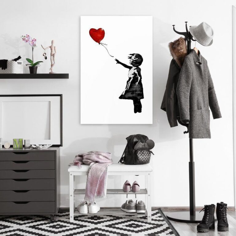 Schilderij - Banksy: Girl with Balloon (1 Part) Vertical