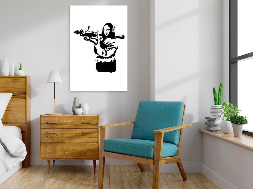 Schilderij - Banksy Mona Lisa with Rocket Launcher (1 Part) Vertical