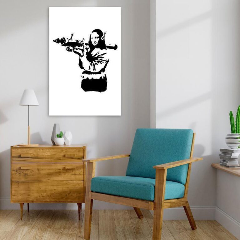 Schilderij - Banksy Mona Lisa with Rocket Launcher (1 Part) Vertical