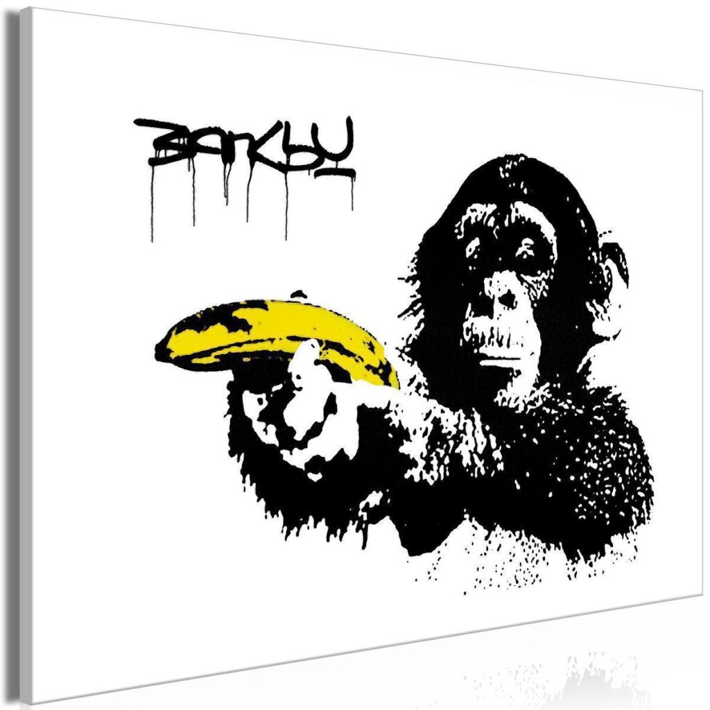 Schilderij - Banksy: Monkey with Banana (1 Part) Wide - Afbeelding 2