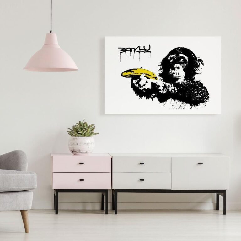 Schilderij - Banksy: Monkey with Banana (1 Part) Wide