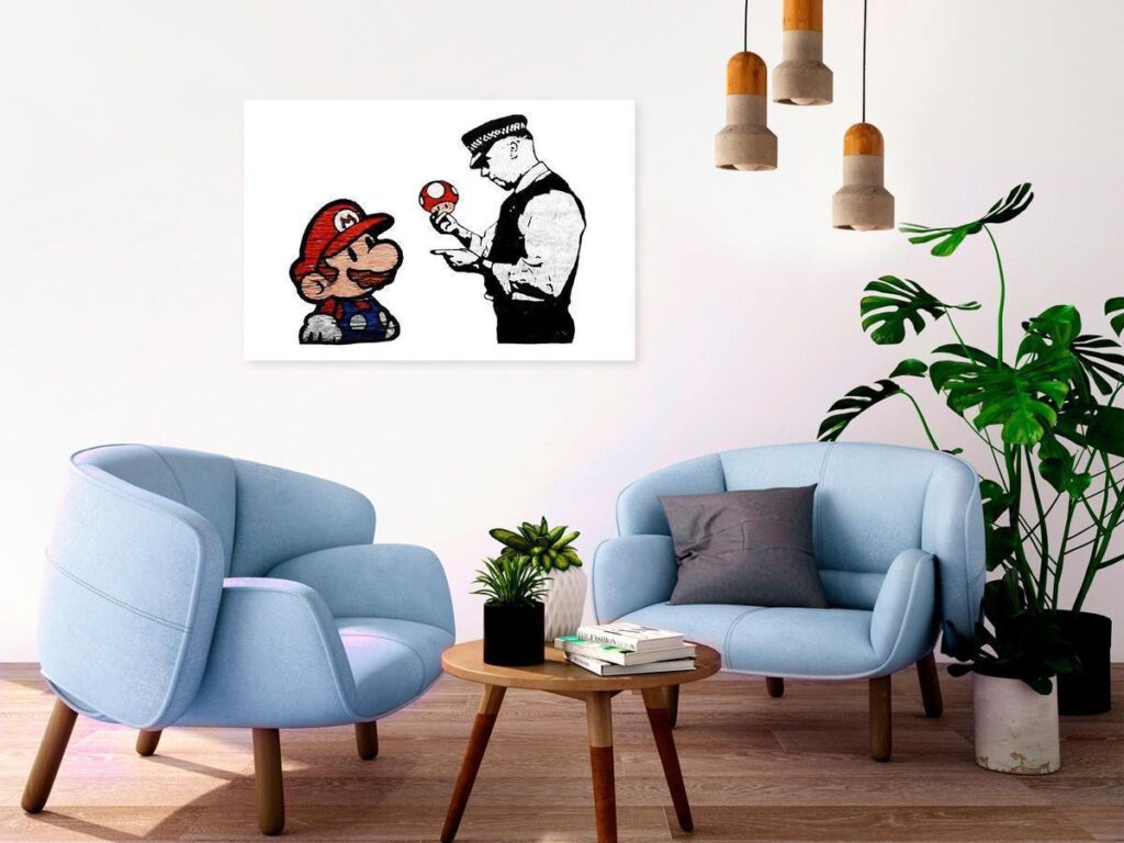 Schilderij - Banksy: Mushroom Picker (1 Part) Wide - Afbeelding 2