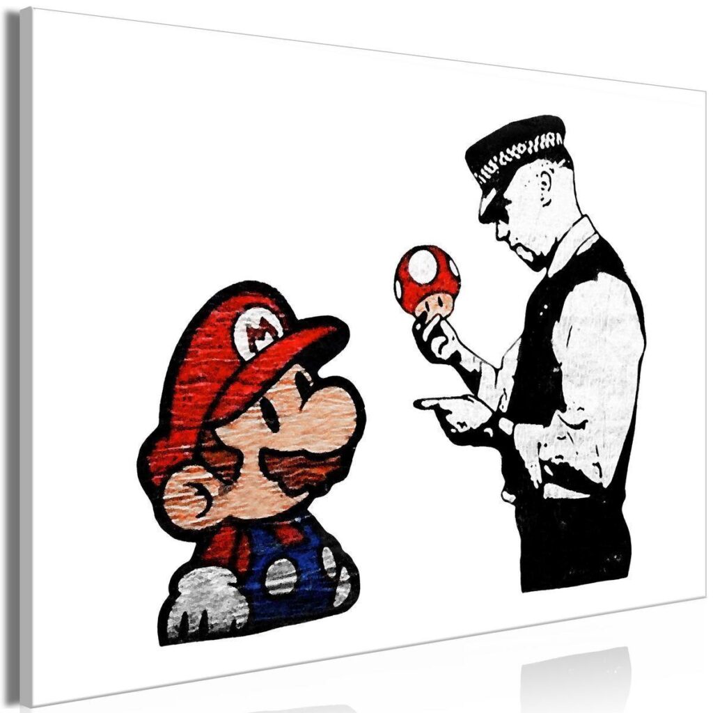 Schilderij - Banksy: Mushroom Picker (1 Part) Wide