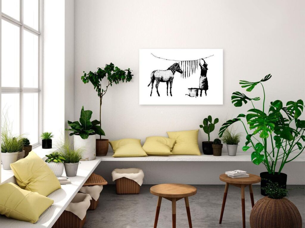 Schilderij - Banksy: Washing Zebra (1 Part) Wide - Afbeelding 2
