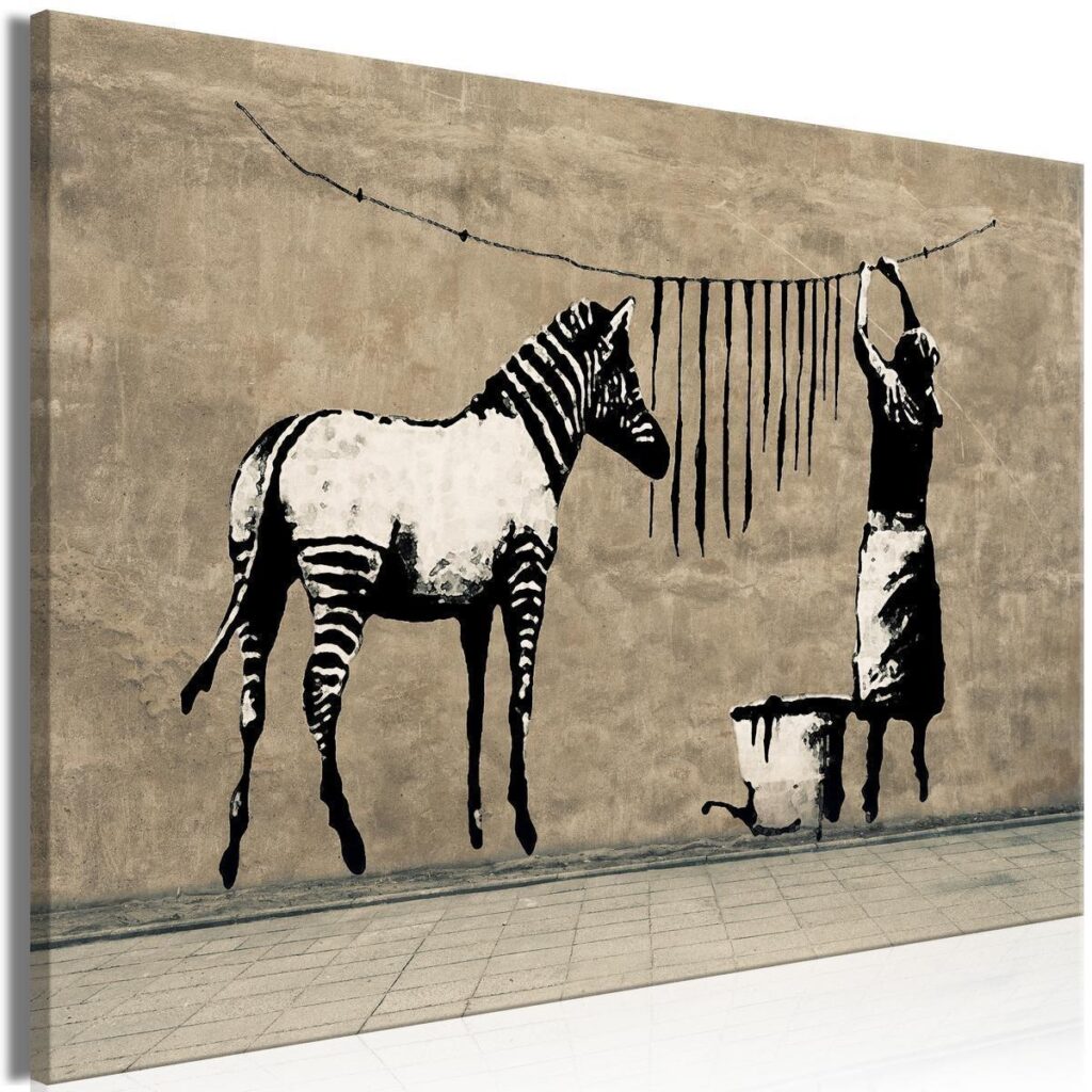 Schilderij - Banksy: Washing Zebra on Concrete (1 Part) Wide - Afbeelding 2