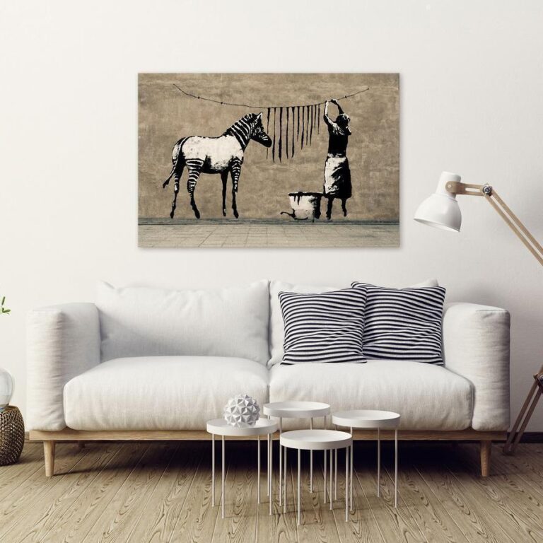 Schilderij - Banksy: Washing Zebra on Concrete (1 Part) Wide