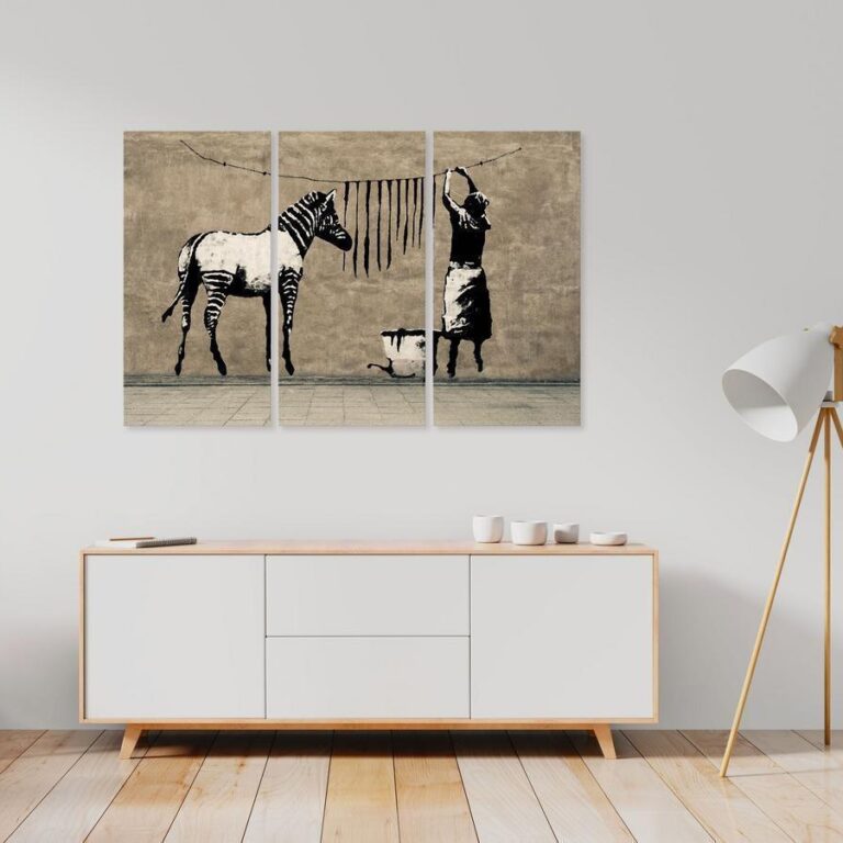 Schilderij - Banksy: Washing Zebra on Concrete (3 Parts)