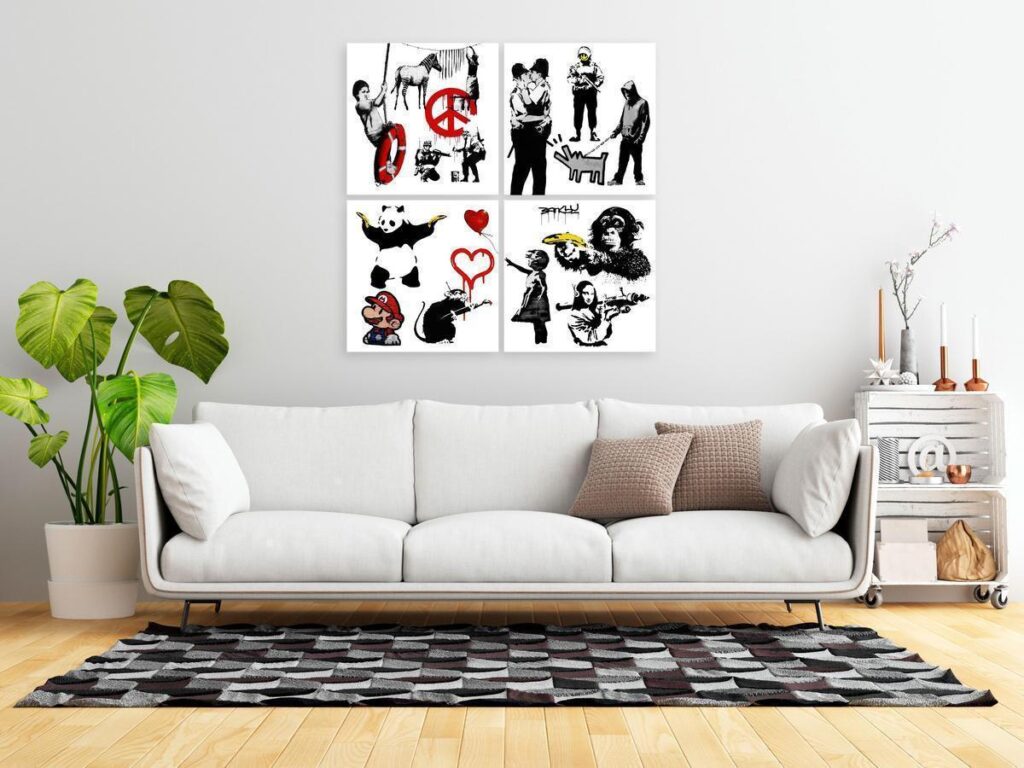 Schilderij - Banksy World (4 Parts)