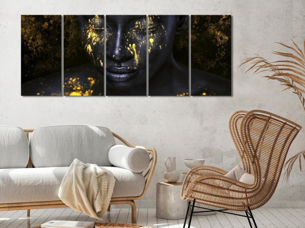 Schilderij - Bathed in Gold (5 Parts) Narrow