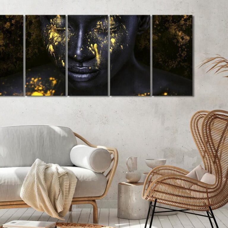 Schilderij - Bathed in Gold (5 Parts) Narrow