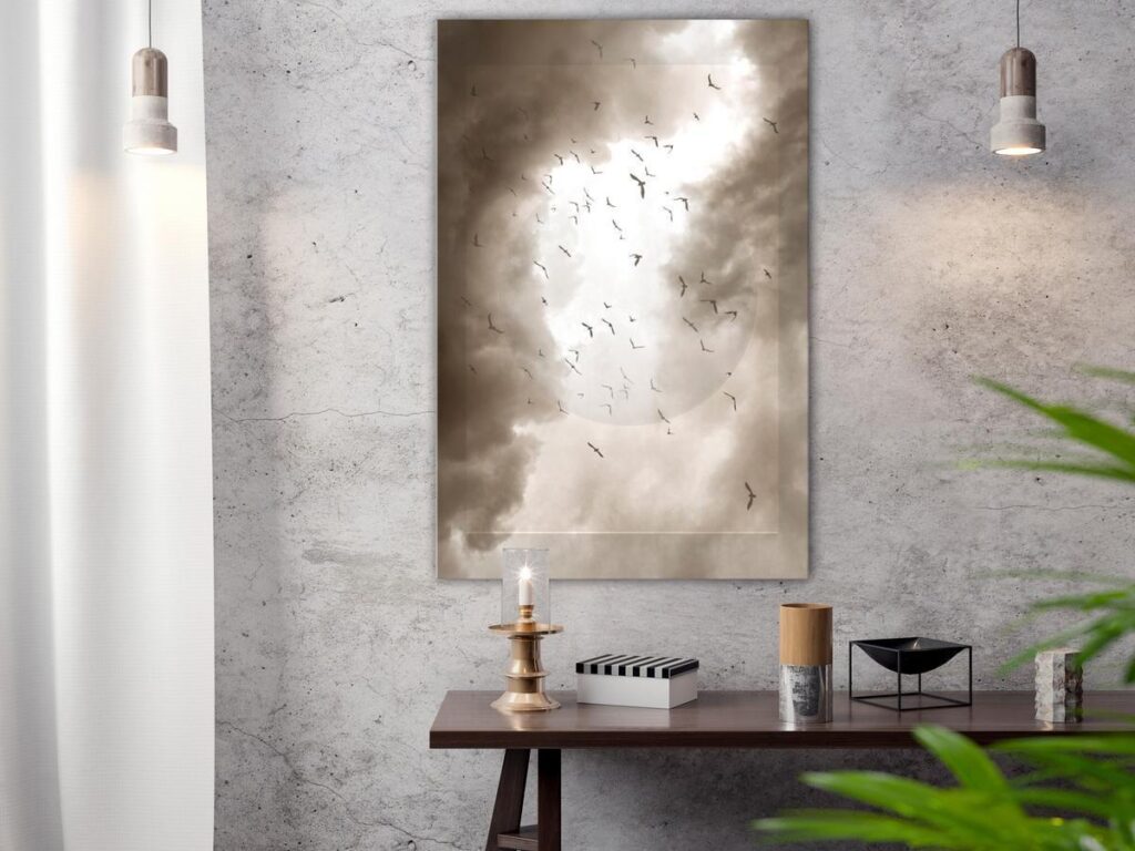Schilderij - Birds in the Clouds (1 Part) Vertical