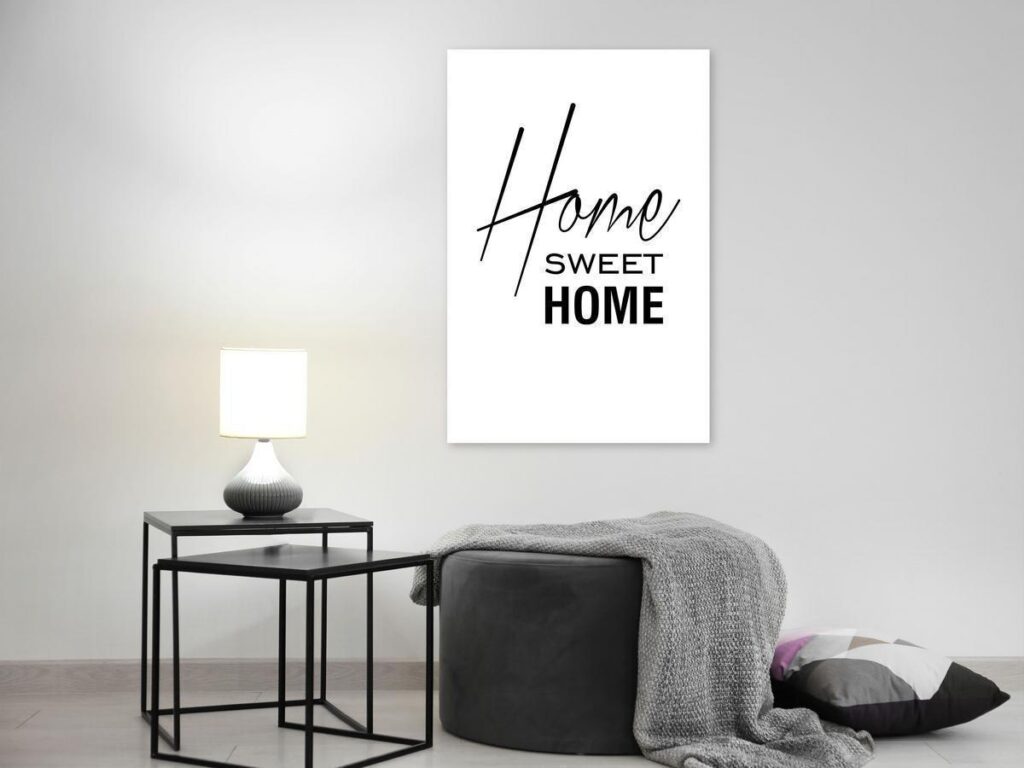 Schilderij - Black and White: Home Sweet Home (1 Part) Vertical