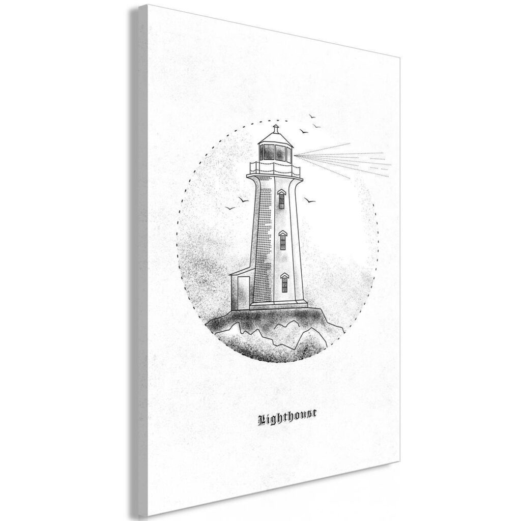 Schilderij - Black and White Lighthouse (1 Part) Vertical - Afbeelding 2