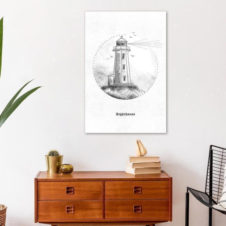 Schilderij - Black and White Lighthouse (1 Part) Vertical