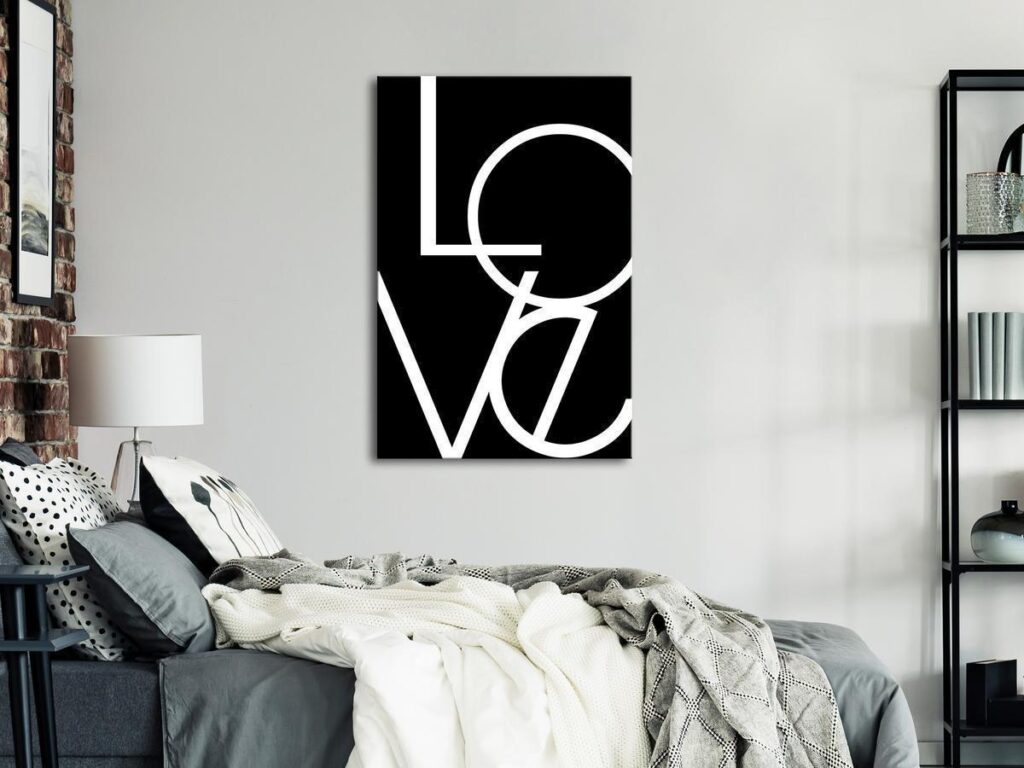 Schilderij - Black and White: Love (1 Part) Vertical