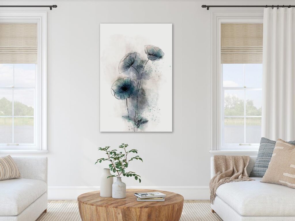 Schilderij - Blue Poppies (1 Part) Vertical