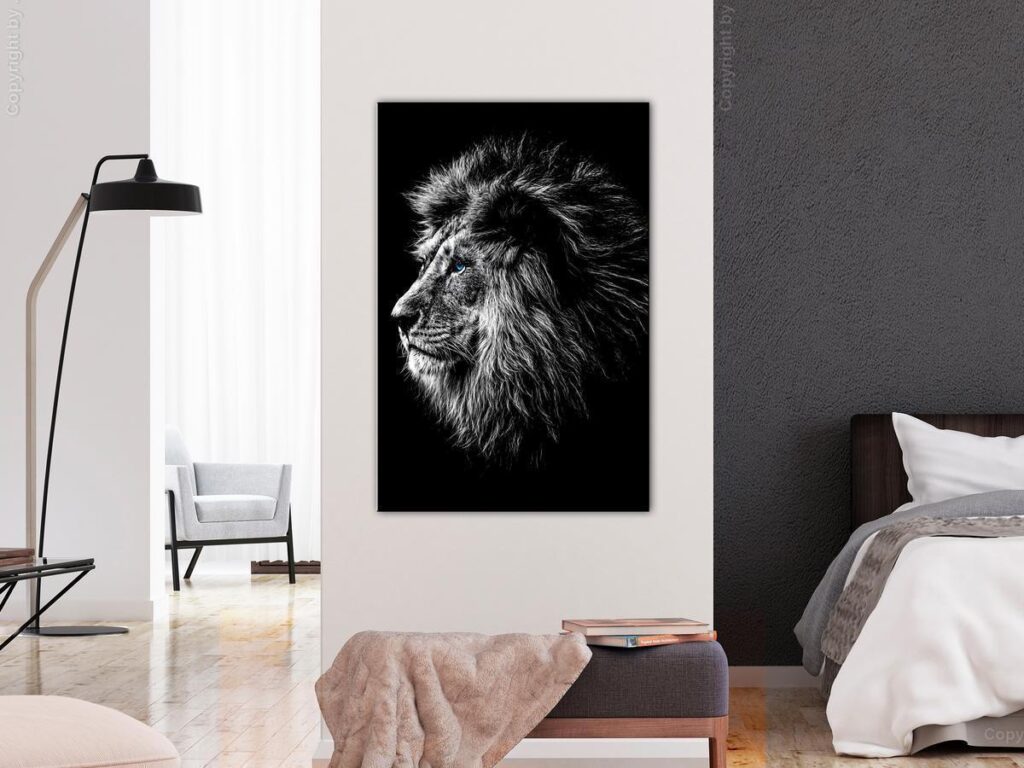 Schilderij - Blue-eyed Lion (1 Part) Vertical