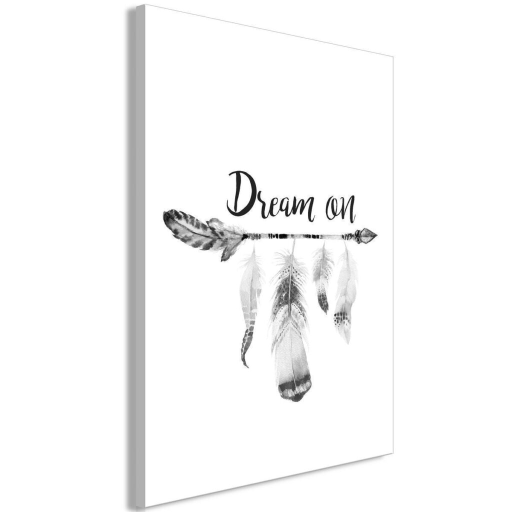 Schilderij - Boho Feathers (1-part) - English Text on White Background - Afbeelding 2