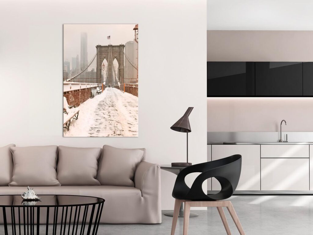 Schilderij - Brooklyn Bridge in Sepia (1 Part) Vertical