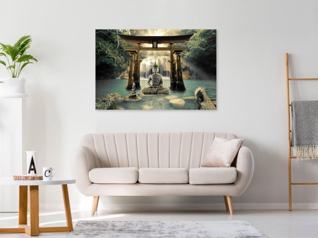 Schilderij - Buddha Smile (1 Part) Wide