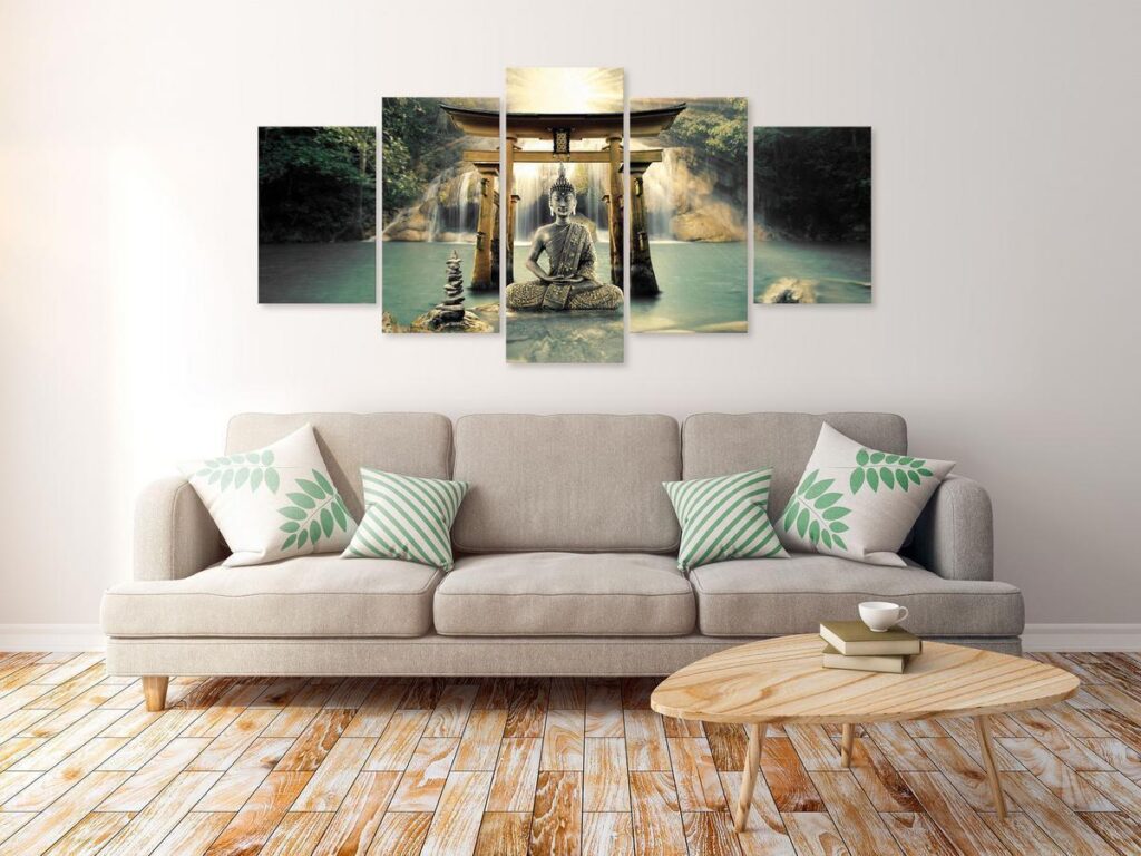 Schilderij - Buddha Smile (5 Parts) Wide - Afbeelding 2