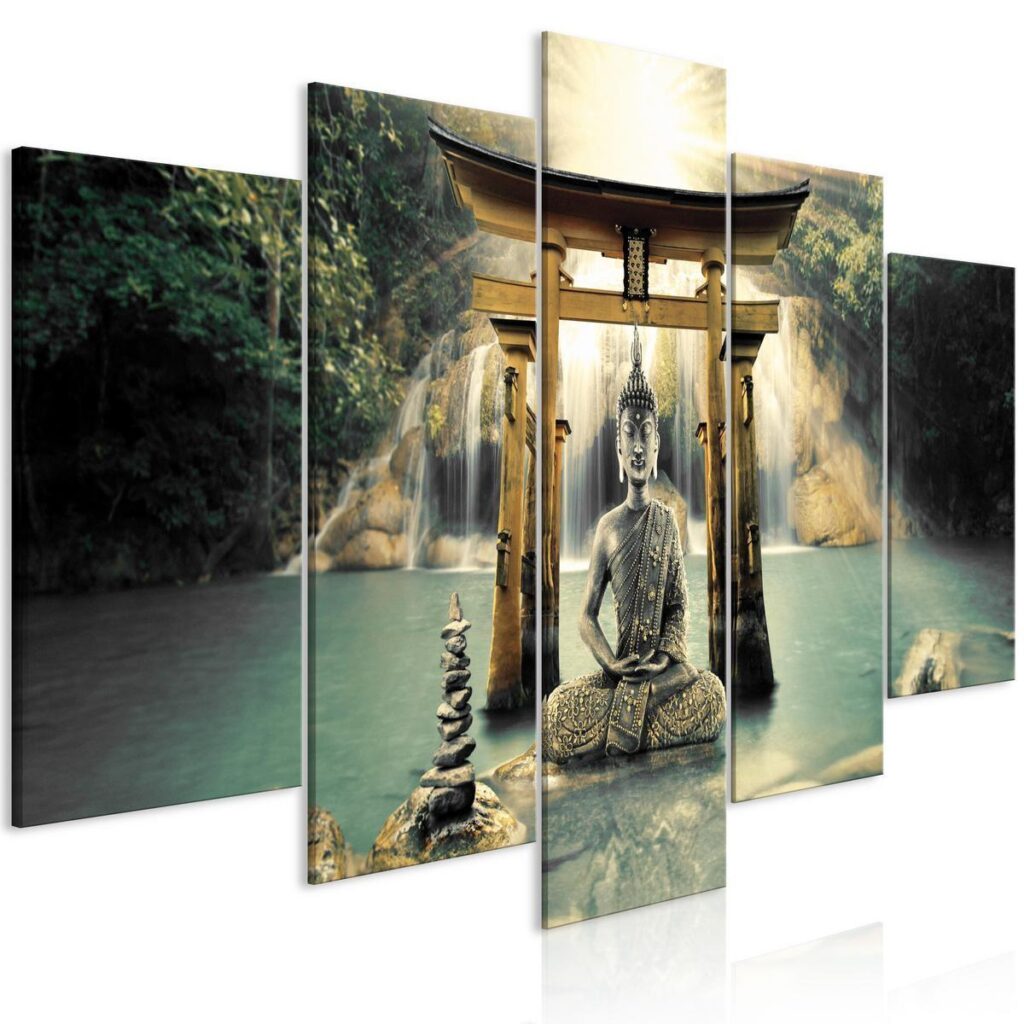 Schilderij - Buddha Smile (5 Parts) Wide