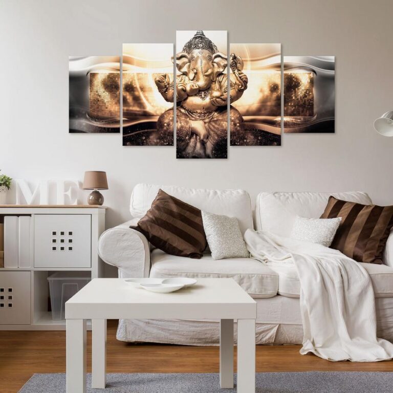 Schilderij - Buddha Style (5 Parts) Golden Wide