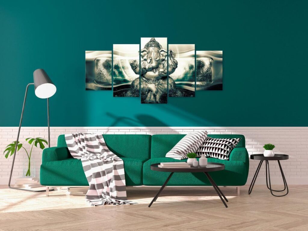 Schilderij - Buddha Style (5 Parts) Green Wide