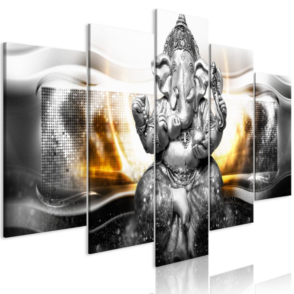Schilderij - Buddha Style (5 Parts) Silver Wide - Afbeelding 2