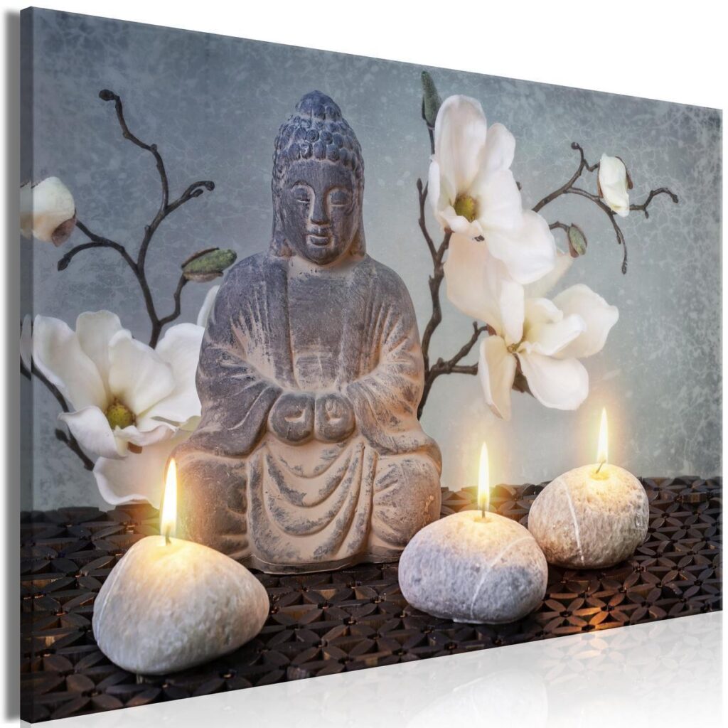 Schilderij - Buddha and Stones (1 Part) Wide - Afbeelding 2