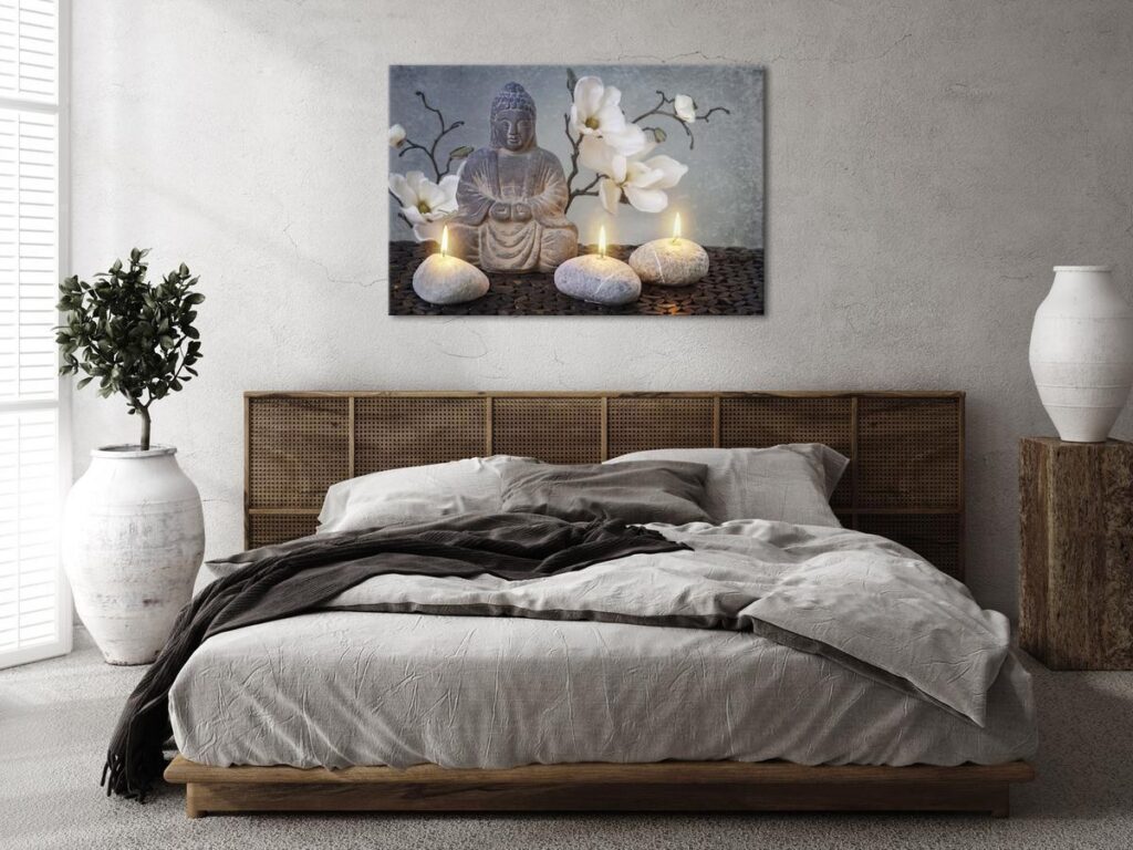 Schilderij - Buddha and Stones (1 Part) Wide