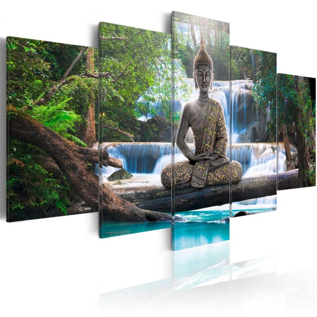 Schilderij - Buddha and waterfall - Afbeelding 2