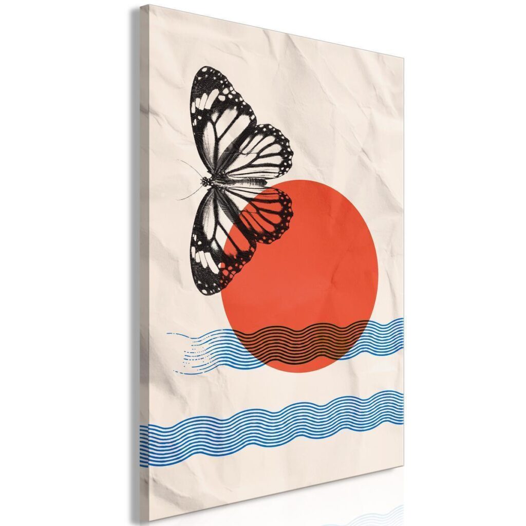 Schilderij - Butterfly and Sunrise (1 Part) Vertical - Afbeelding 2