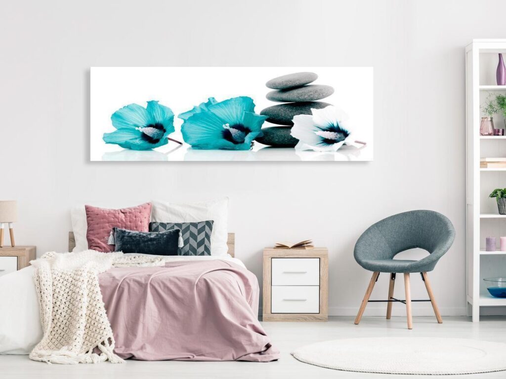 Schilderij - Calm Mallow (1 Part) Narrow Turquoise