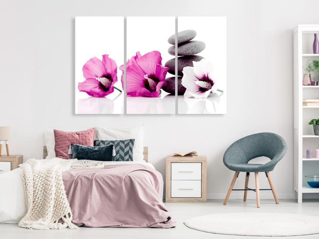 Schilderij - Calm Mallow (3 Parts) Pink
