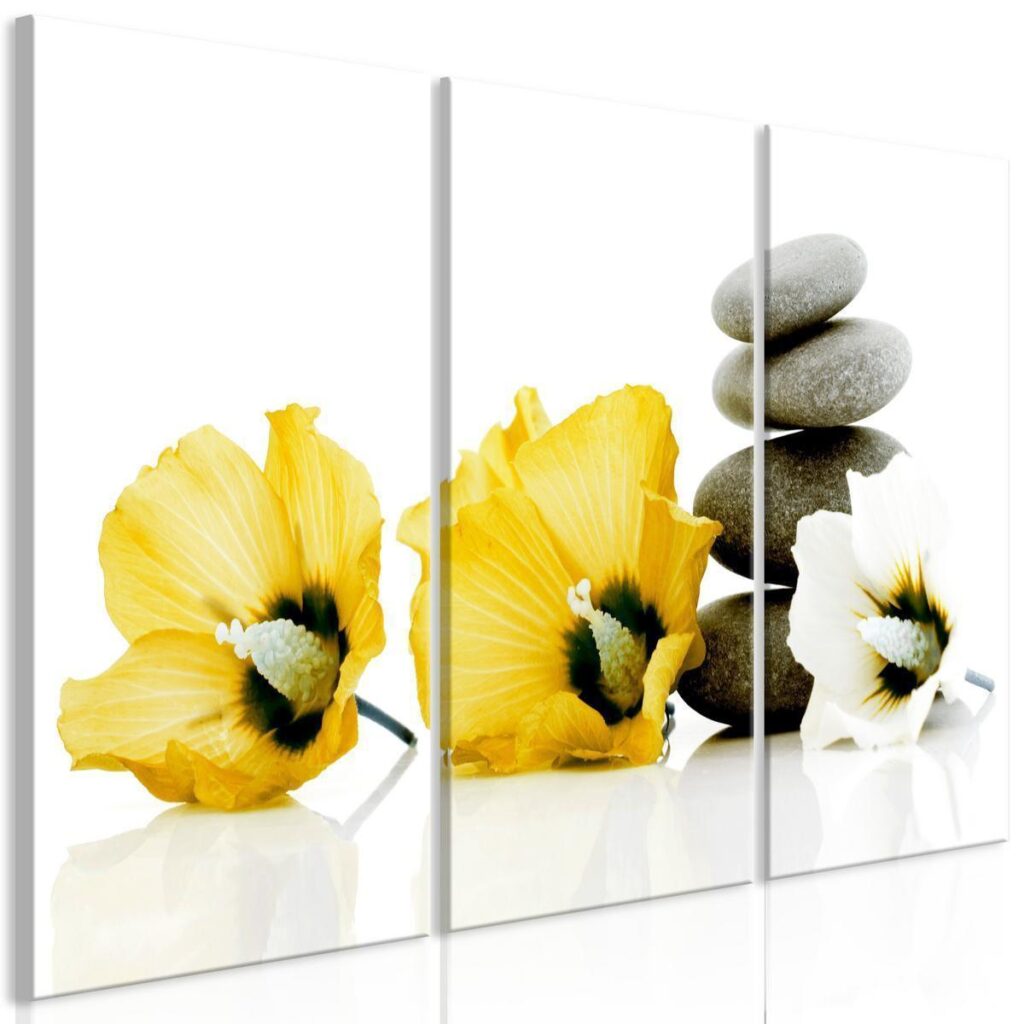 Schilderij - Calm Mallow (3 Parts) Yellow - Afbeelding 2