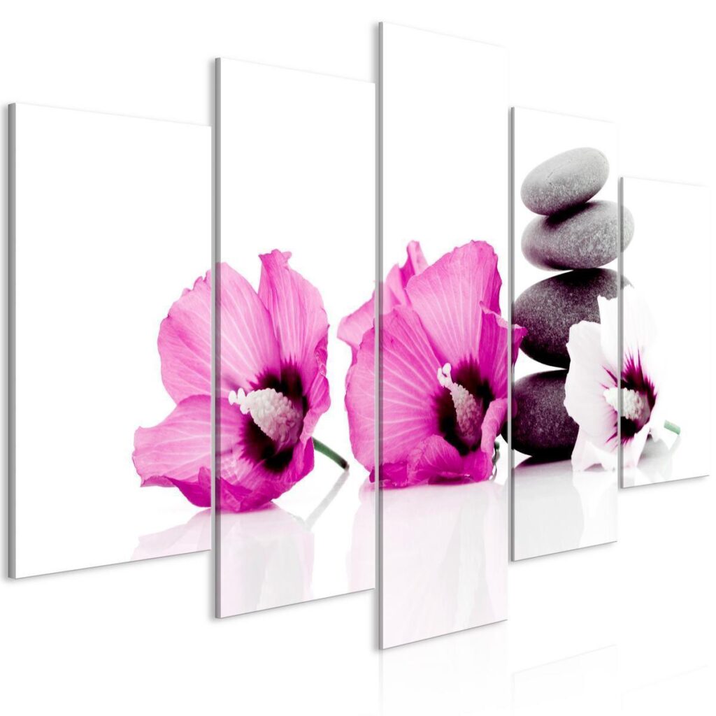 Schilderij - Calm Mallow (5 Parts) Wide Pink - Afbeelding 2
