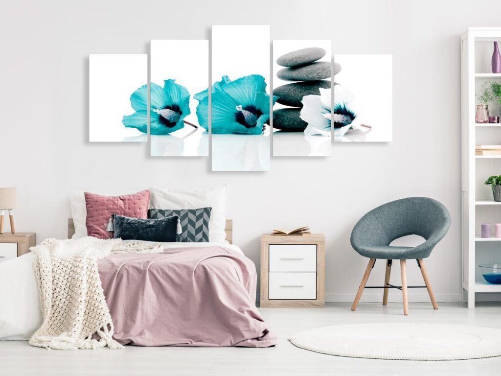 Schilderij - Calm Mallow (5 Parts) Wide Turquoise - Afbeelding 2