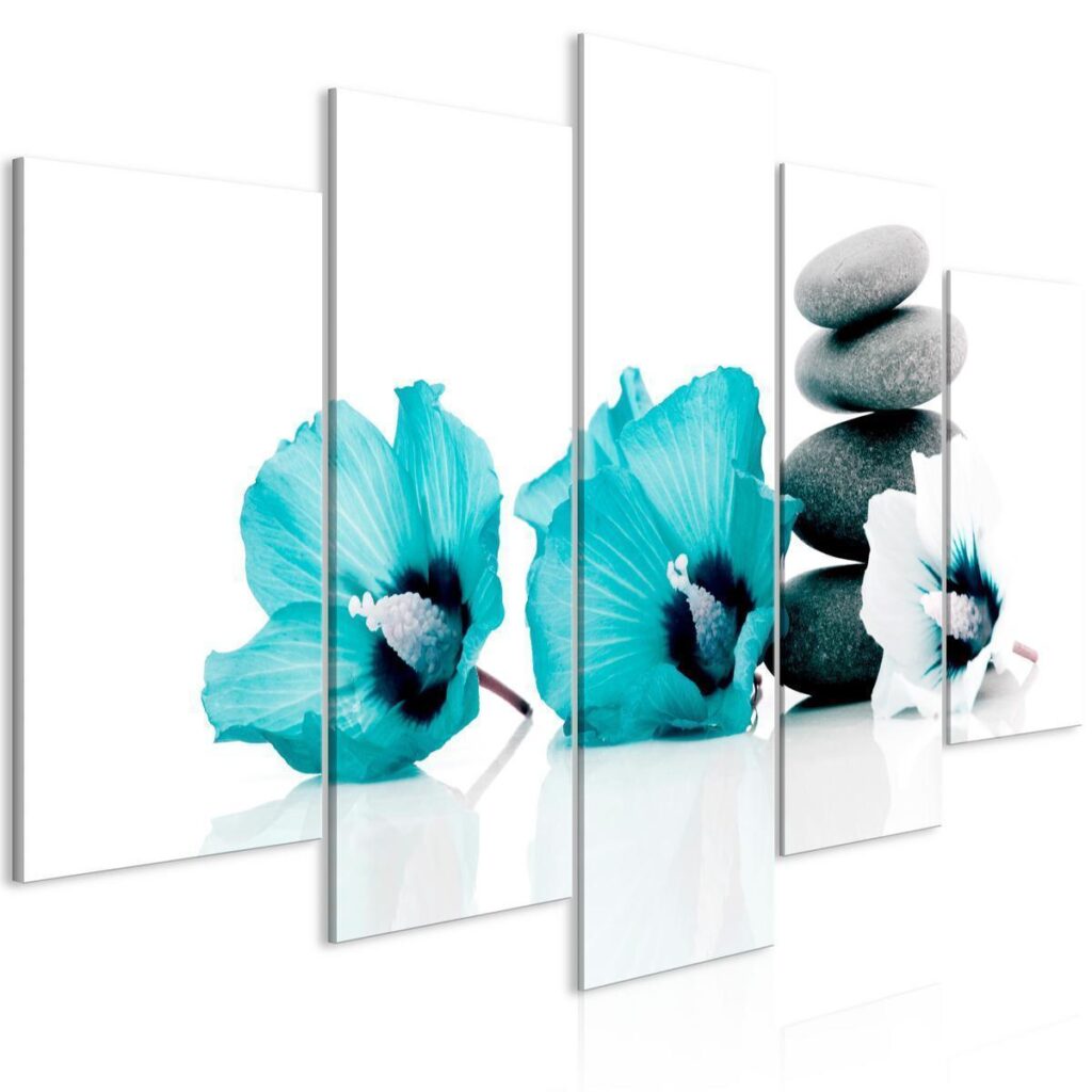 Schilderij - Calm Mallow (5 Parts) Wide Turquoise