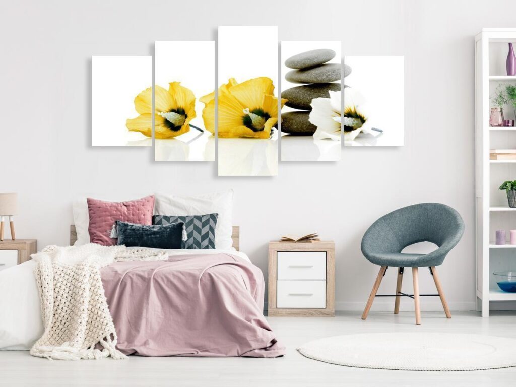 Schilderij - Calm Mallow (5 Parts) Wide Yellow - Afbeelding 2