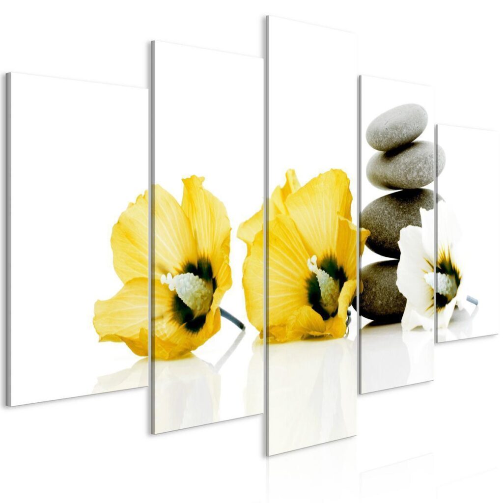 Schilderij - Calm Mallow (5 Parts) Wide Yellow