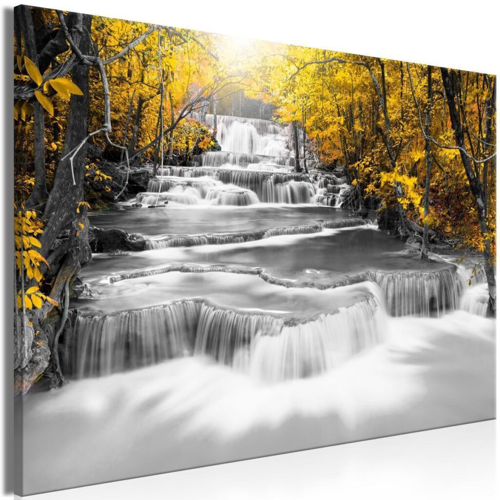 Schilderij - Cascade of Thoughts (1 Part) Wide Yellow